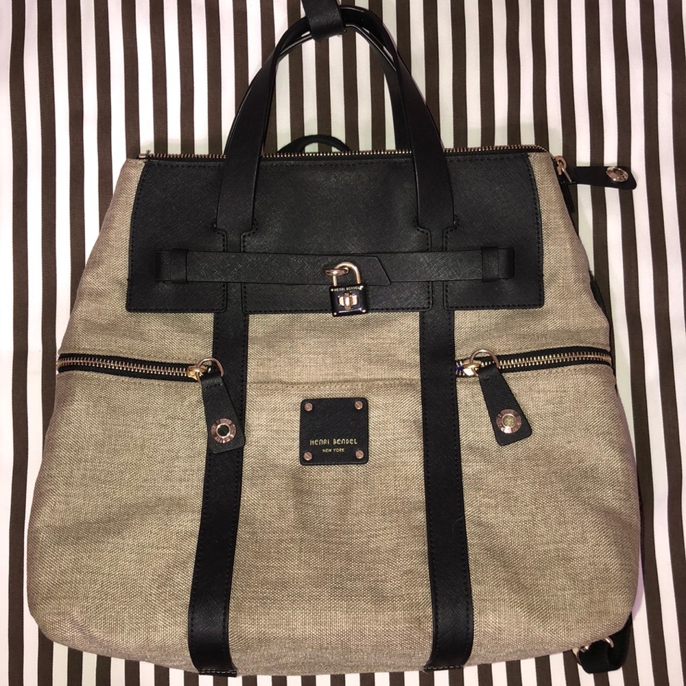 Henri Bendel Natural Black Large Canvas Jetsetter